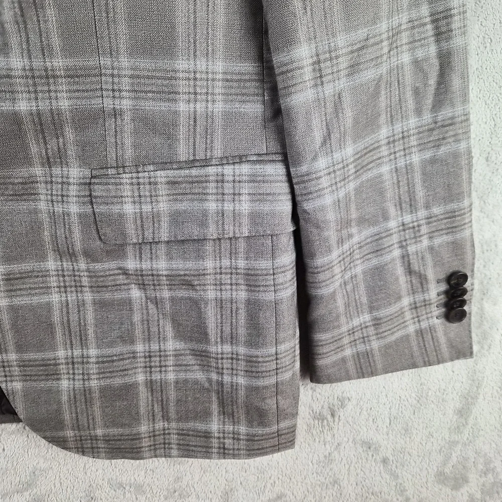 Boss Hugo Boss 36S Gray Plaid Wool Blazer Guabello Super 130s Sport Coat NEW